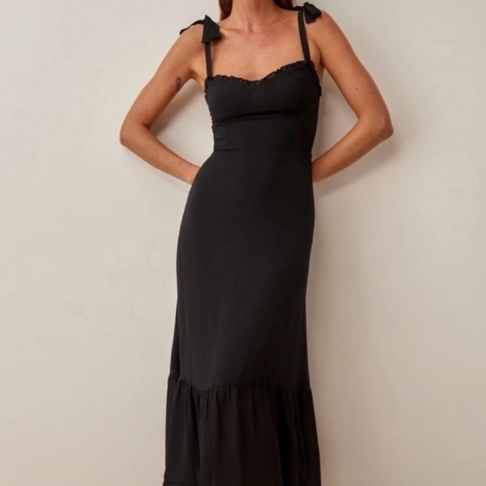 Reformation Nikita Black Maxi Dress with Bow Straps